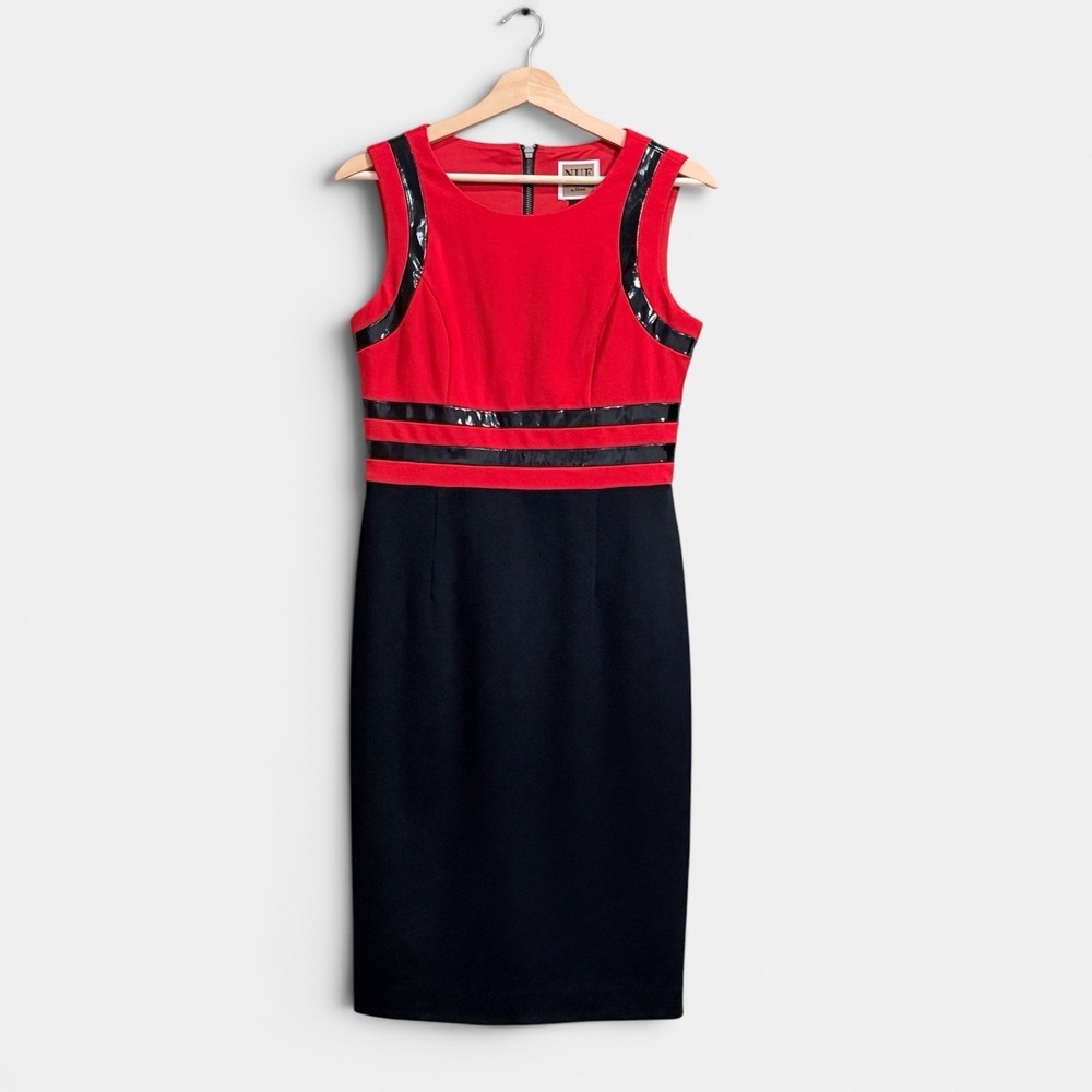Nue by Shani Sheath Knee Length Dress Size 4 Built In Shapewear Red Black